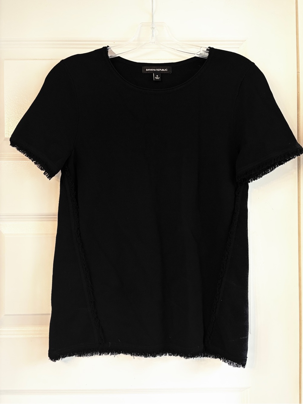 Banana Republic Black Short Sleeve Frayed-Edge Tee